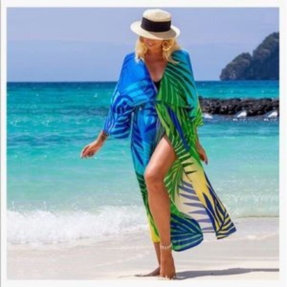 New Vibrant Leaf Print Kimono Cardigan - Picture 1 of 6